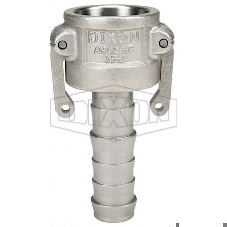 Dixon Type-C Cam and Groove Coupler, 3/4 in Nominal, Female Coupler x Hose Shank End Style, 316 SS, Domest 75-C-SS